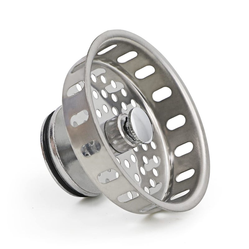 Highcraft 97343 Kitchen Sink Basket Strainer Replacement for Standard Drains (3-1/4 Inch) Stainless Spring Steel Closure and Rubber Stopper, Stainless Steel - Image 1